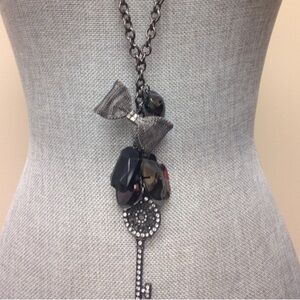 Elegant Black and Silver Key Pendant Necklace